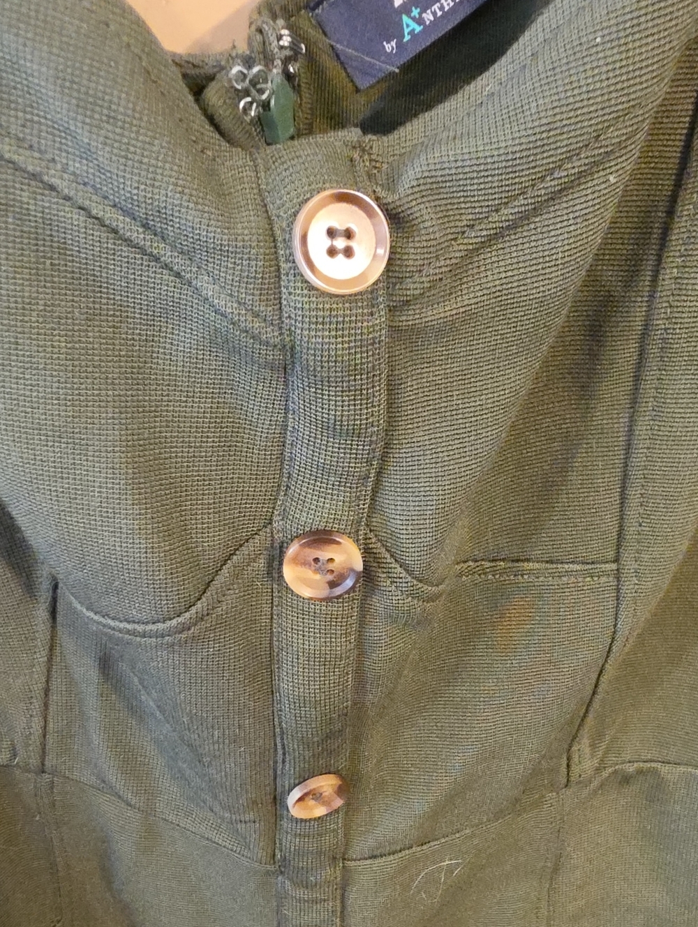 Anthropologie Olive Green Button-Front Midi Dress - Picture 4 of 7